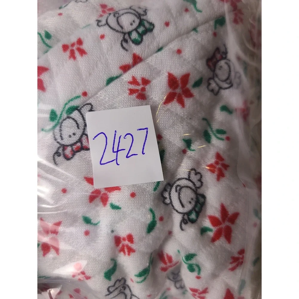 VTG Y2K Rumble Tumble Footed Sleeper Kids L/6-9M White Red Poinsettia Bear Quilt